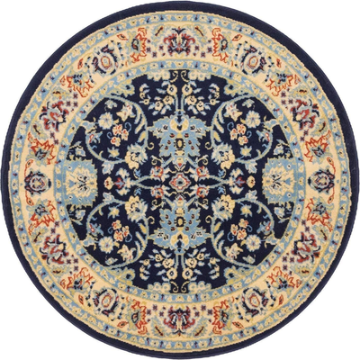 Unique Loom Kashan Traditional Floral Area Rug, 4 Feet, Navy Blue/Ivory