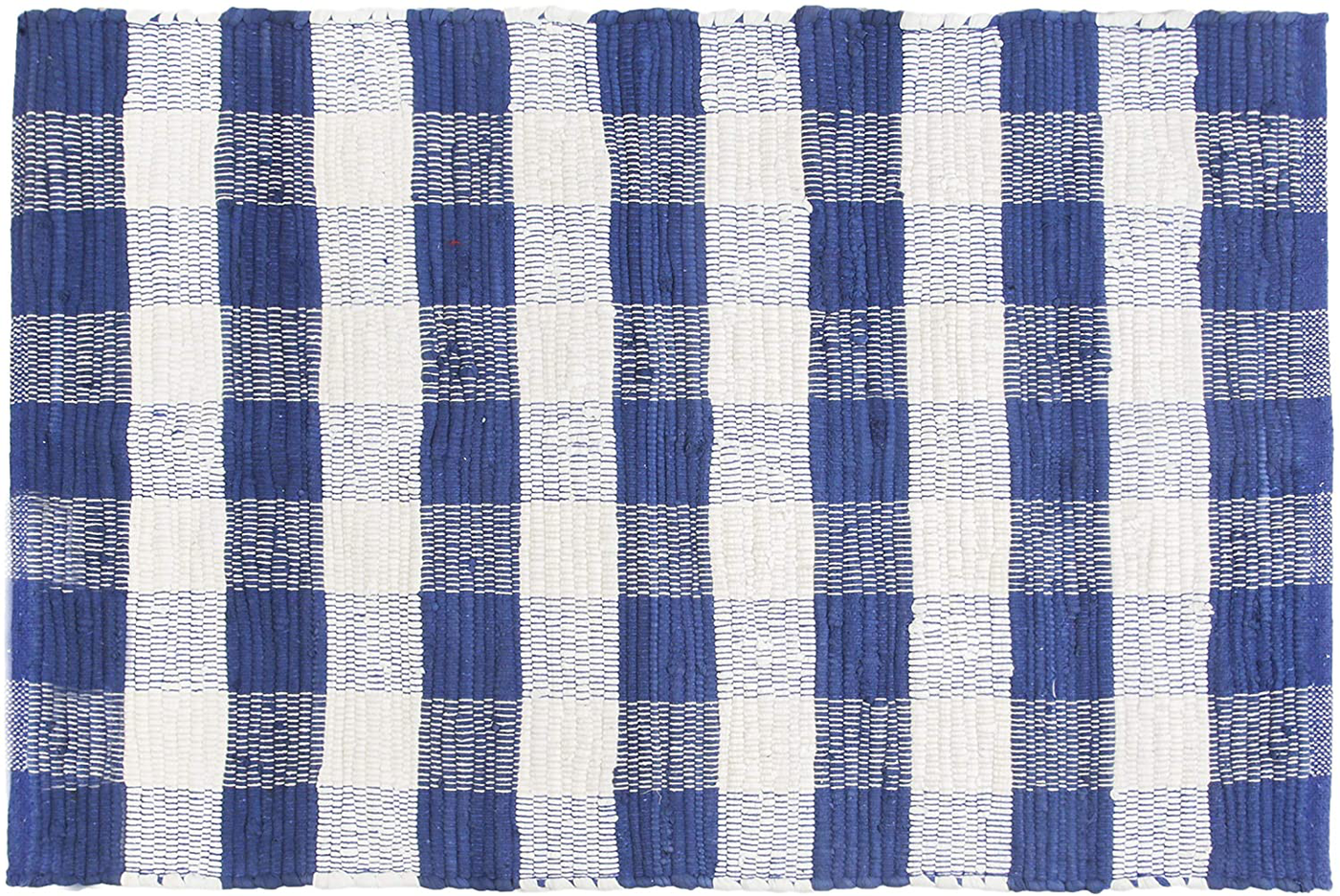 GLAMBURG Cotton Buffalo Check Plaid Rugs Washable, Handwoven Checkered Rug Welcome Door Mat 22x34 Rug for Kitchen Bathroom Outdoor Porch Laundry Living Room, Farmhouse Reversible Rag Rug Blue White