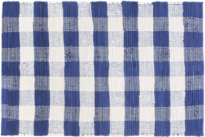 GLAMBURG Cotton Buffalo Check Plaid Rugs Washable, Handwoven Checkered Rug Welcome Door Mat 22x34 Rug for Kitchen Bathroom Outdoor Porch Laundry Living Room, Farmhouse Reversible Rag Rug Blue White