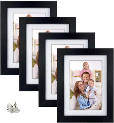 Giftgarden 4x6 Picture Frame Set of 4, Matted to Display 4 x 6 Pictures with Mat or 5x7 Photos Without Mat for Wall Floating or Tabletop, Black