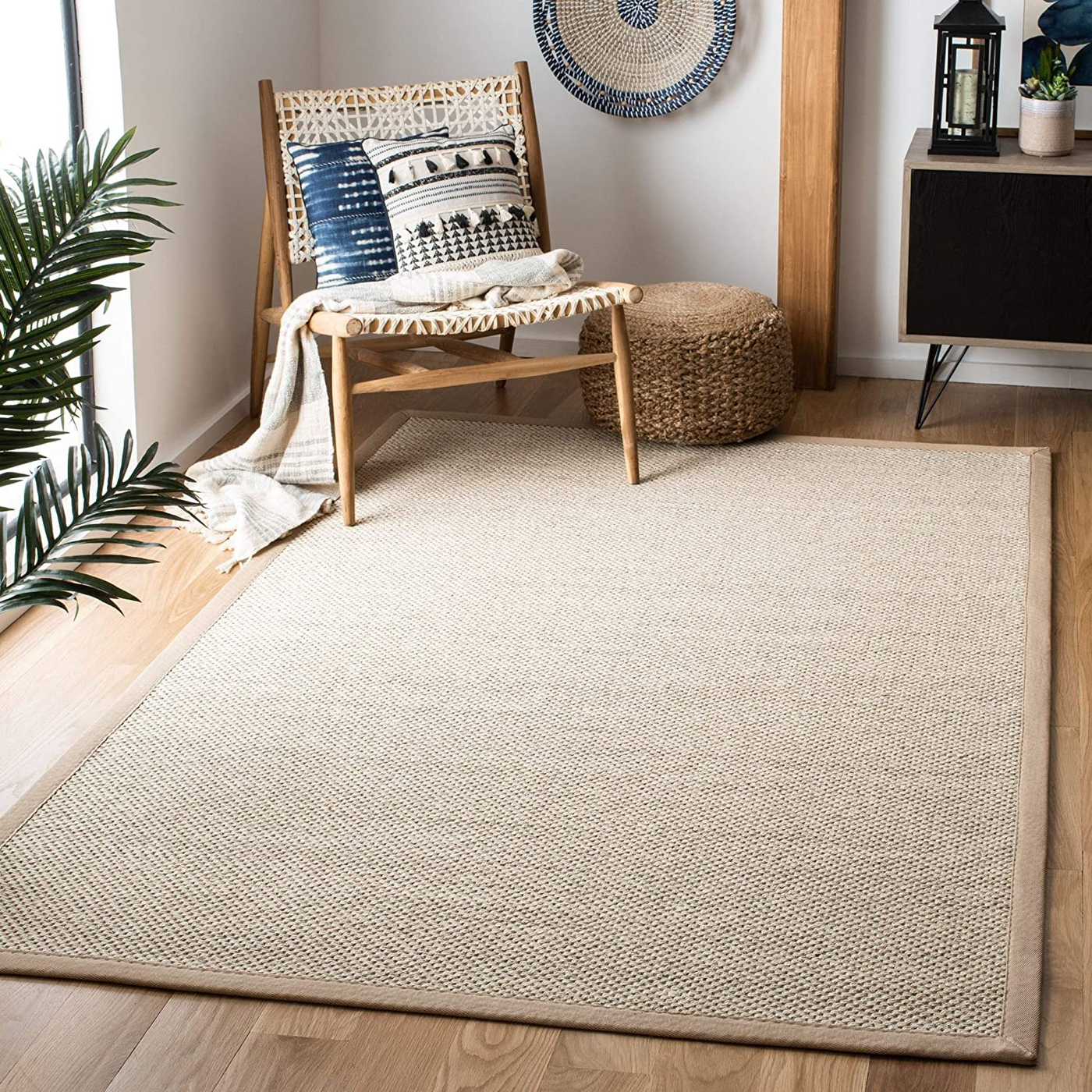 Safavieh Natural Fiber Collection NF143C Border Sisal Area Rug, 4' x 4' Round, Marble / Beige