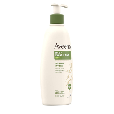 Aveeno Daily Moisturizing Body Lotion with Soothing Oat and Rich Emollients to Nourish Dry Skin, Gentle & Fragrance-Free Lotion is Non-Greasy & Non-Comedogenic, 18 Fl Oz