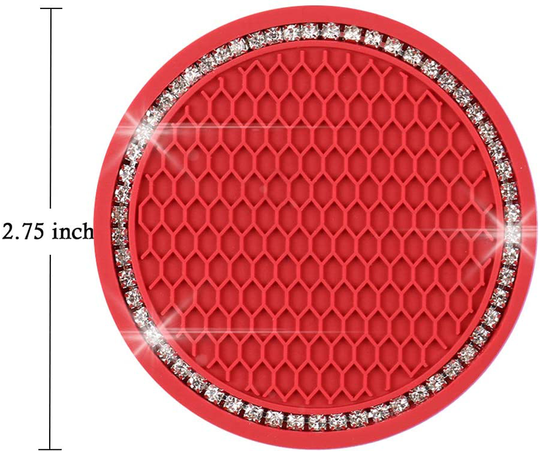 SUNACCL Bling Car Coasters PVC Travel Auto Cup Holder Insert Coaster Anti Slip Crystal Vehicle Interior Accessories Cup Mats for Women and Girl (2.75" Diameter,Pack of 2)