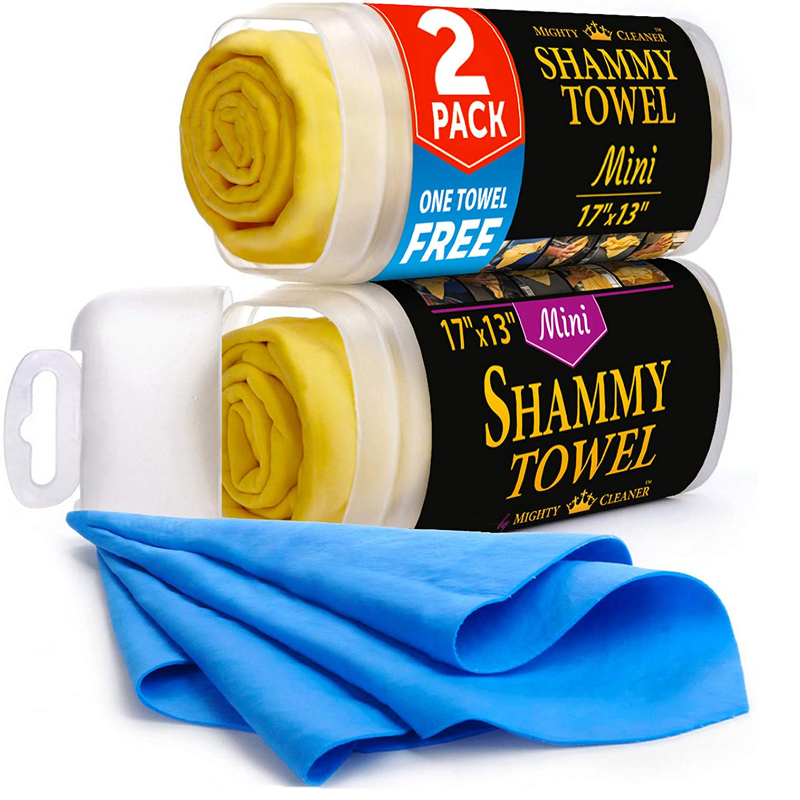 2 Pack Super Absorbent Premium Mini Chamois Cloth With Bonus Shammy Towel 