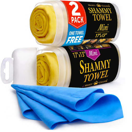 2 Pack Super Absorbent Premium Mini Chamois Cloth With Bonus Shammy Towel 