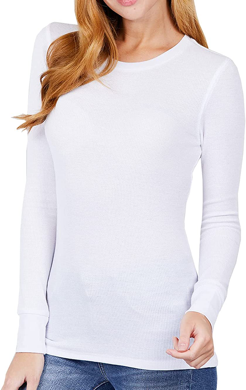 Womens Basic Solid Lightweight Long Sleeve Crew Neck & V Neck Fitted Thermal Warm wear Top Shirt Plus (S-2XL)