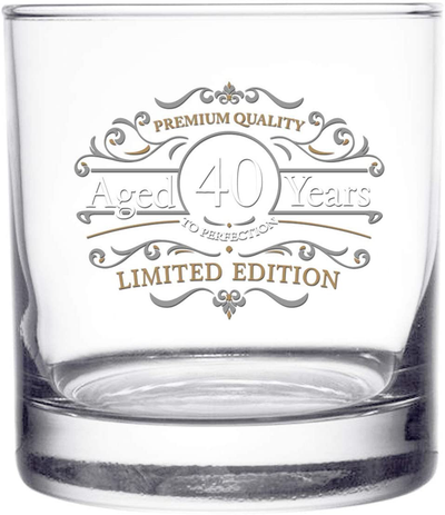 1981 Vintage Edition Birthday Whiskey Scotch Glass (40th Anniversary) 11 oz- Vintage Happy Birthday Old Fashioned Whiskey Glasses for 40 Year Old- Classic Lowball Rocks Glass- Birthday, Reunion Gift
