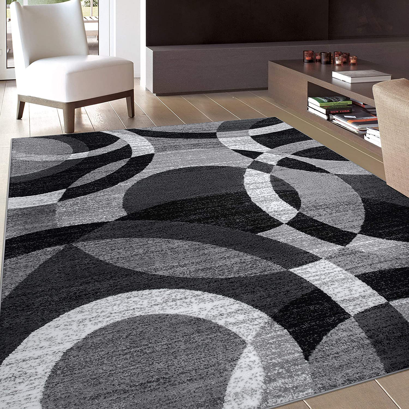 Contemporary Modern Circles Gray Area Rug Abstract 3'3" x 5'3"