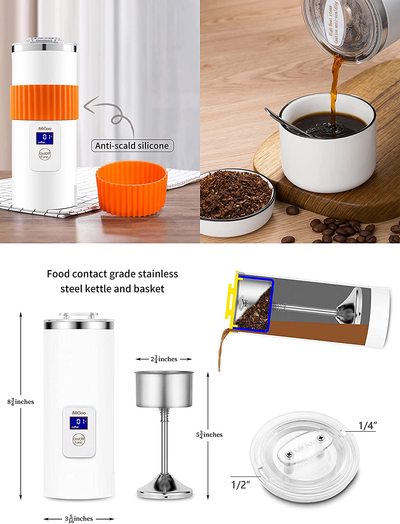 Portable Electric Coffee Maker Single Serve 8 Ounces (AC 110-120 Volts, white)