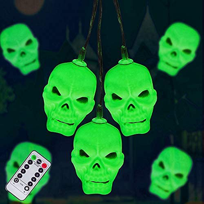 Halloween Skeleton Skull String Lights, Halloween Decoration Spooky Lights with 30 LEDs，Waterproof 8 Modes Twinkle Lights，Halloween Indoor/Outdoor Party, Yard, Haunted House Decorations（Green）