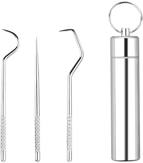 3 Pcs/Set Stainless Steel Toothpicks Kit, Premium Teeth Cleaning Tools, Reusable Floss Tooth Picks Set, Pocket Keychain Portable Metal Toothpicks Holder for Travel, Outdoor