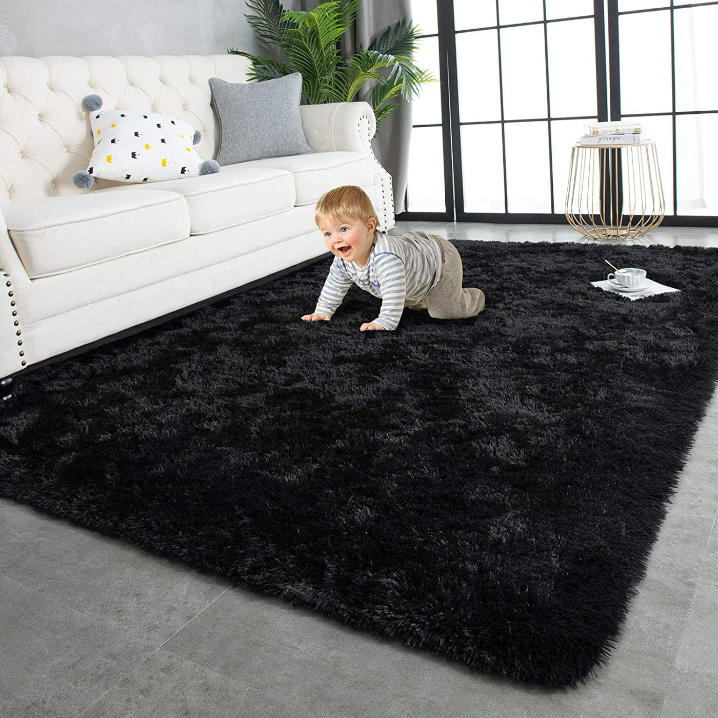 TWINNIS Super Soft Shaggy Rugs Fluffy Carpets 5x8 Feet, Indoor Modern Plush Area Rugs for Living Room Bedroom Kids Room Nursery Home Decor, Upgrade Anti-skid Durable Rectangular Fuzzy Rug, Cream White