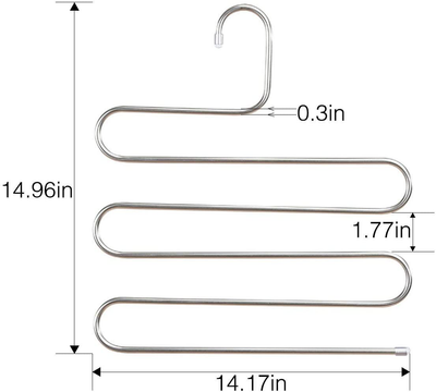 DOIOWN S-Type Stainless Steel Clothes Pants Hangers Closet Storage Organizer for Pants Jeans Scarf Hanging (14.17 x 14.96ins, Set of 3) (5-Pieces-Light Blue(Upgrade Style))