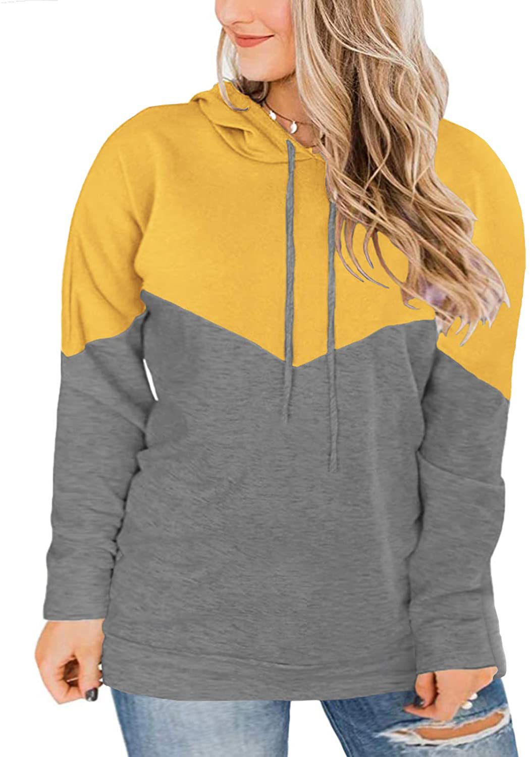 VISLILY Plus-Size hoodies for Women Color Block Pullover Sweatshirts