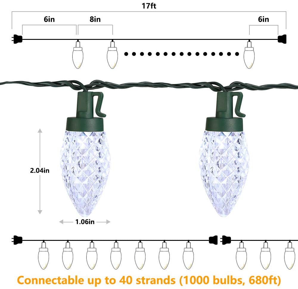 Brizled Red Christmas Lights, 16ft 25 LED Faceted C9 Chrsitmas Lights, Connectable 120V UL Certified Christmas Tree Lights, Indoor Outdoor Christmas String Lights for Xmas, Patio, Party Decorations