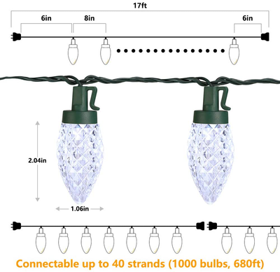 Brizled Red Christmas Lights, 16ft 25 LED Faceted C9 Chrsitmas Lights, Connectable 120V UL Certified Christmas Tree Lights, Indoor Outdoor Christmas String Lights for Xmas, Patio, Party Decorations