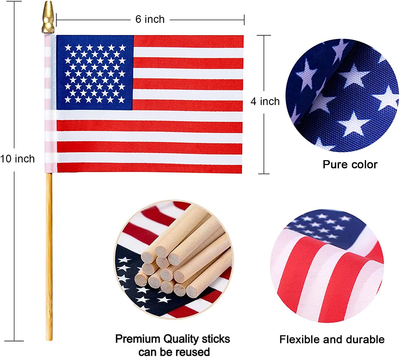 12 Pack Small American Flags on Stick - 4x6 Inches each 