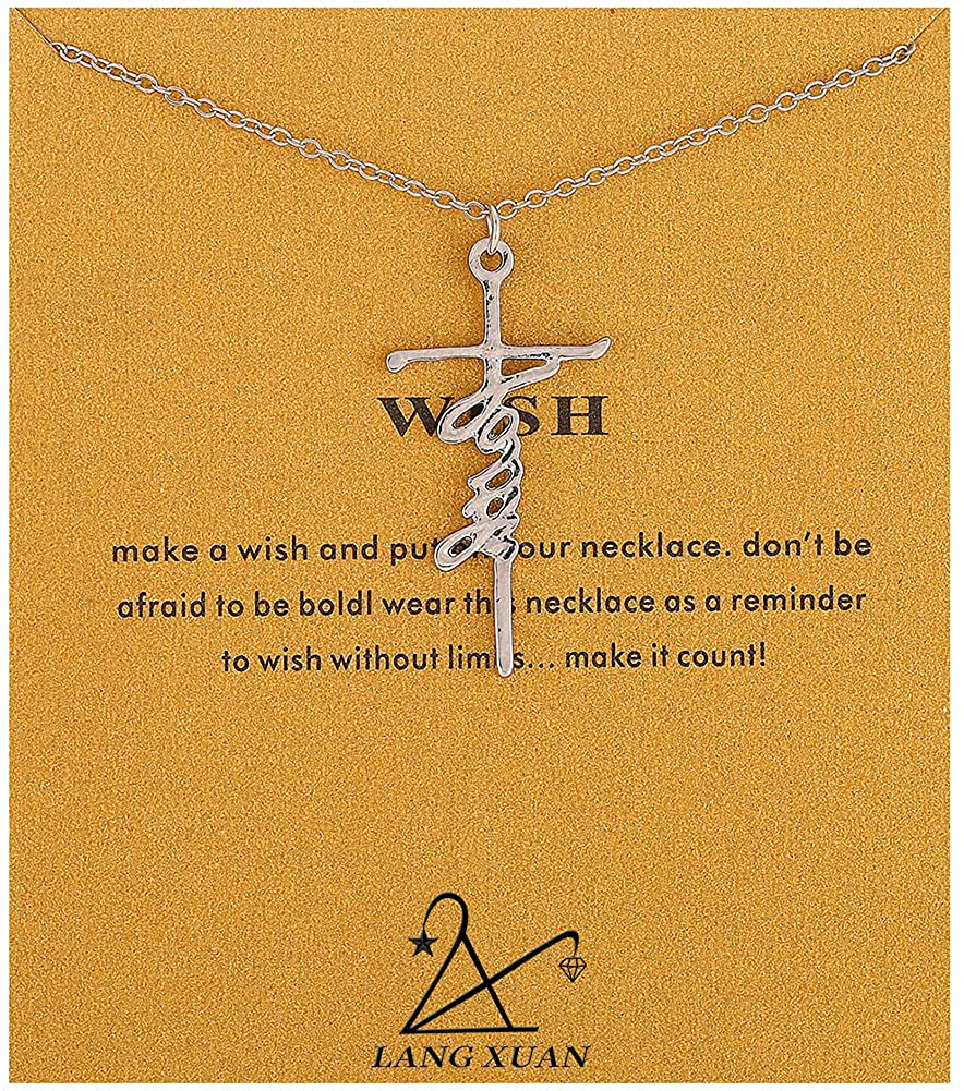 LANG XUAN Friendship Compass Necklace Good Luck Butterfly Pendant Chain Necklace with Message Card Gift Card for Women Girl