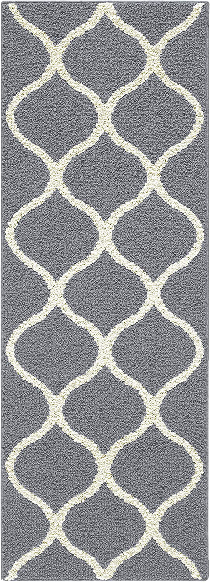 Maples Rugs Rebecca Contemporary Runner Rug Non Slip Hallway Entry Carpet [Made in USA], 1'9" x 5', Grey/White