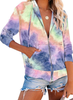 Women's Tie Dye Printed Zip Sweatshirts Long Sleeve Hoodies Pullover Top Casual Pullover Tops Shirts