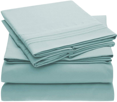 Mellanni Bed Sheet Set - Brushed Microfiber 1800 Bedding - Wrinkle, Fade, Stain Resistant - 3 Piece (Twin, Baby Blue)