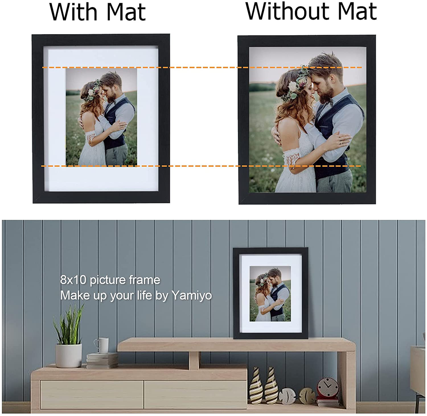 Yamiyo 8x10 Picture Frame Black with HD Glass Cover,Display Pictures 5x7 with Mat or 8x10 Without Mat,Multi Photo Frames Collage in Bulk for Wall or Tabletop Display