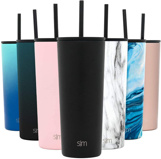 Simple Modern Classic Insulated Tumbler with Straw and Flip Lid - Stainless Steel Water Bottle Iced Coffee Travel Mug Cup 24oz (710ml) - Midnight Black