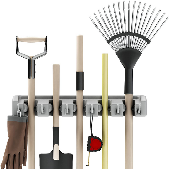 Shovel, Rake and Tool Holder with Hooks- Wall Mounted Organizer for Garage, Closet, or Shed-Hang Home and Garden Tools-Space Saving Rack by Stalwart