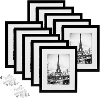 upsimples 8x10 Picture Frame Set of 10,Display Pictures 5x7 with Mat or 8x10 Without Mat,Multi Photo Frames Collage for Wall or Tabletop Display,Light Grey