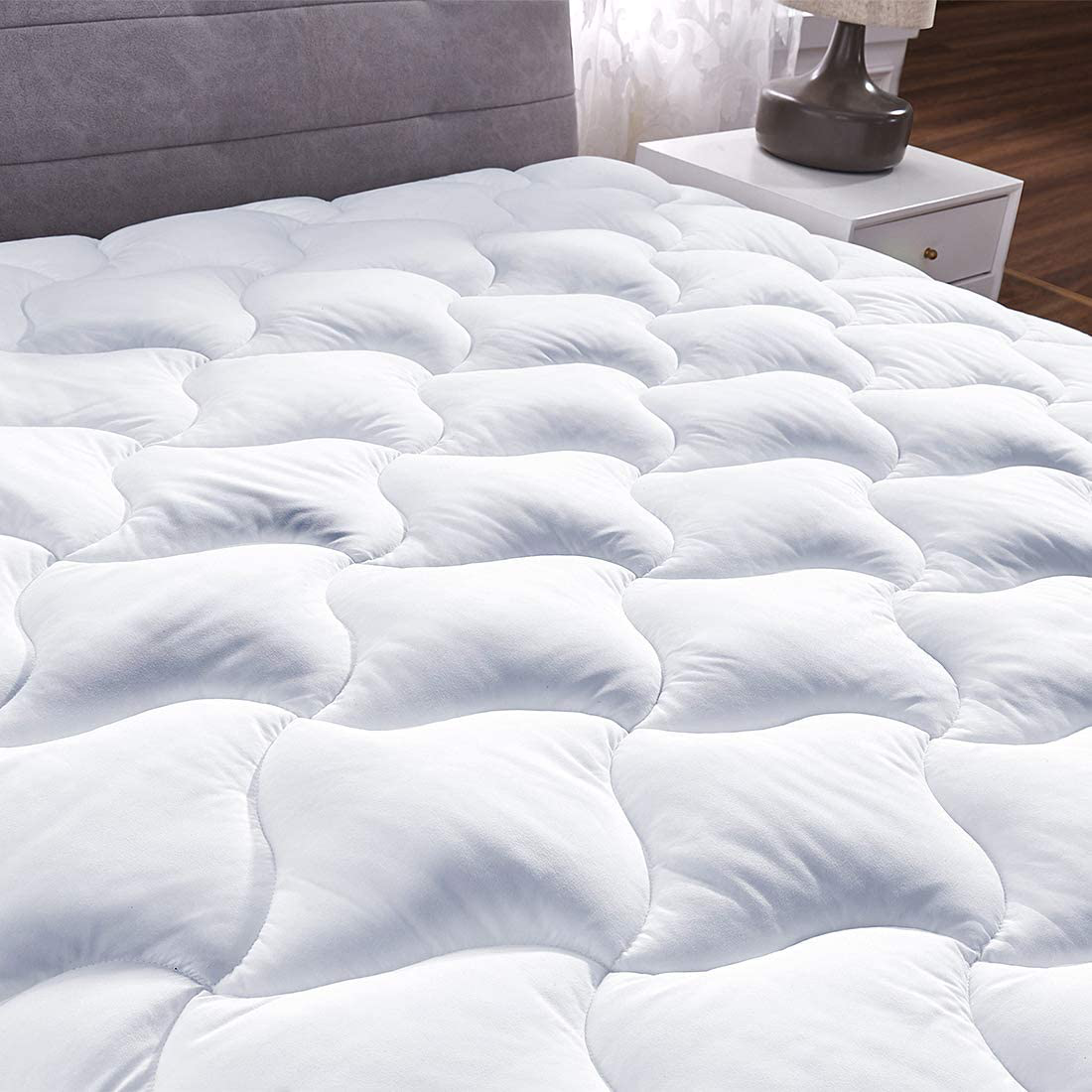 King Mattress Pad Cover Pillowtop Overfilled Cooling 8-21 Inch Deep Pocket Quilted Fitted Bed Topper with Sonw Down Alternative