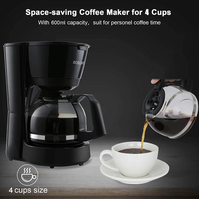 Mini 4 Cup Drip Coffee Machine with Reusable Filter & Strength Control