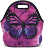 Boys Girls Kids Women Adults Insulated School Travel Outdoor Thermal Waterproof Carrying Lunch Tote Bag Cooler Box Neoprene Lunchbox Container Case (Purple Butterfly)