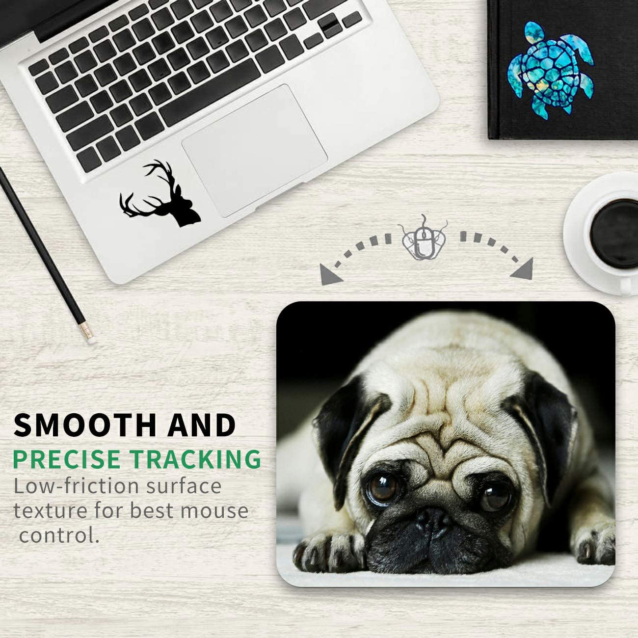 Gaming Mouse Pad Mat Cute Dog Mousepads with Cute Stickers Non-Slip Rubber Base Square Mouse Pads for Laptop Compute Working Home Office Accessories