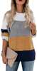 MEROKEETY Women's Crew Neck Long Sleeve Color Block Knit Sweater Casual Pullover Jumper Tops