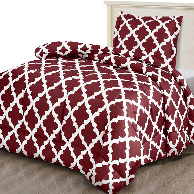 Printed Down Brushed Microfiber Bedding Comforter With Pillow Sham Set