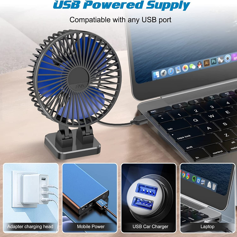 3 Speed 5 inch USB Fan for Desk - Rotating & Quiet
