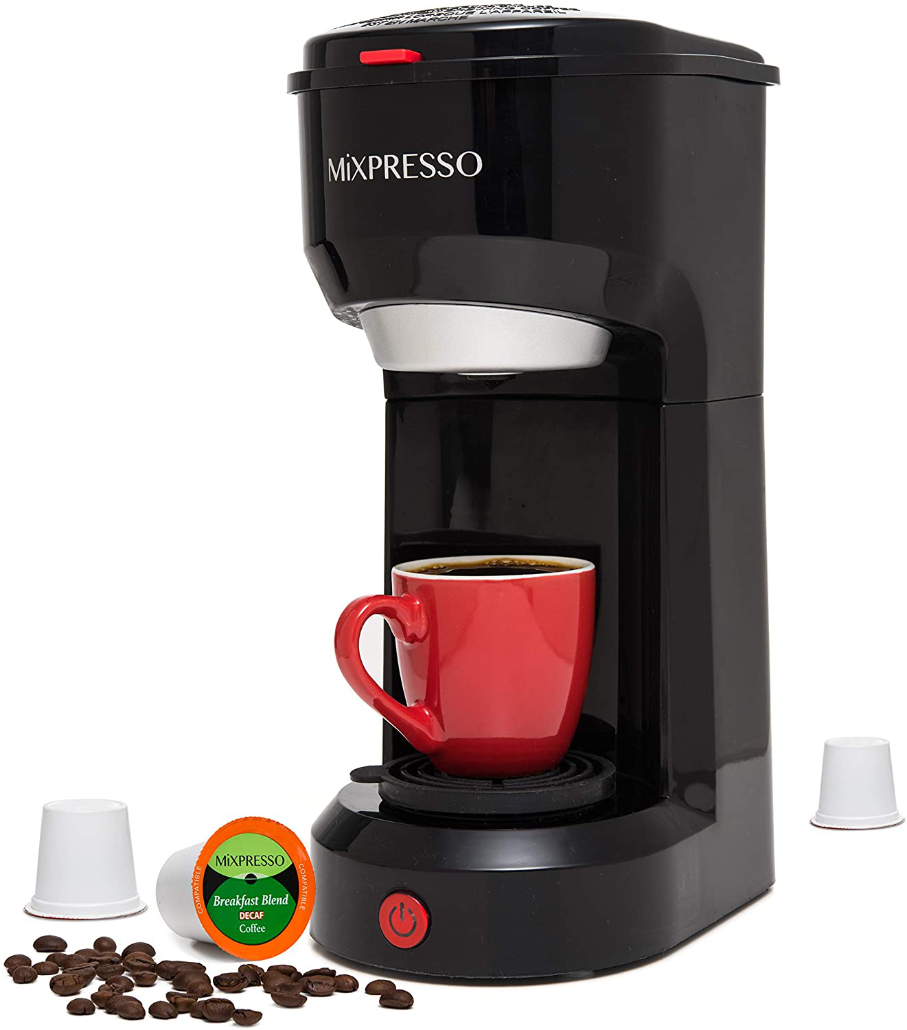 Mixpresso 2 in 1 Coffee Brewer, Single Serve Coffee Maker K Cup Compatible & Ground Coffee, Personal Coffee Maker ,Compact Size Mini Coffee Maker, Quick Brew Technology (14 oz) (Red)