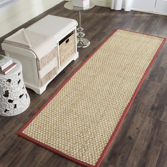 Safavieh Natural Fiber Collection NF114D Border Basketweave Seagrass Runner, 2'6" x 6' , Red