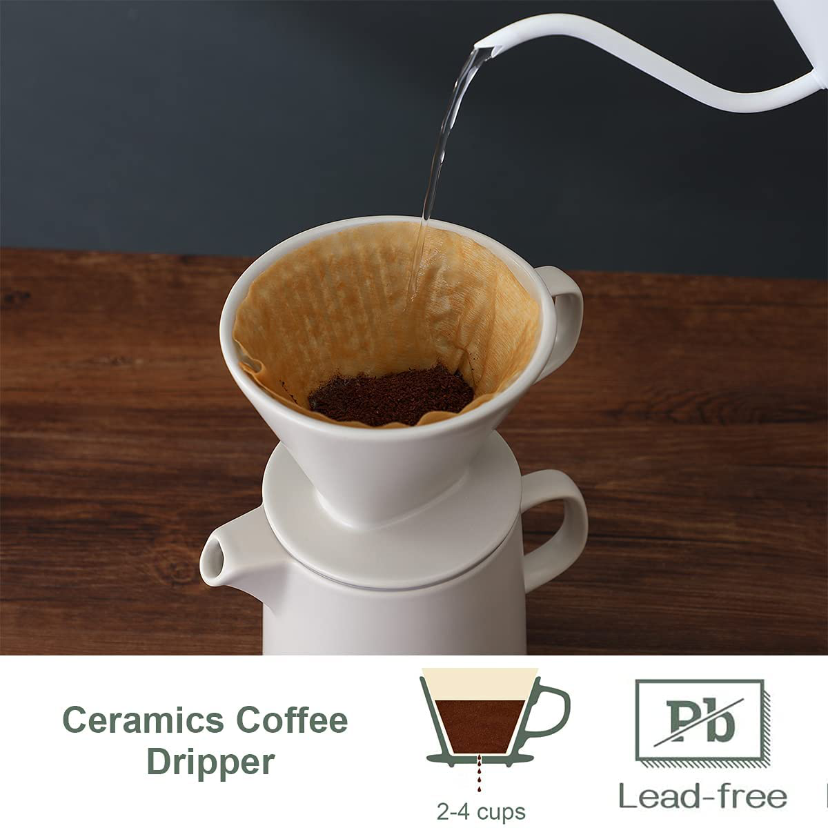 Coffee Maker Press Coffee Maker With Hand Coffee Pot Set Ceramic Coffee Filter Cup Drip Coffee Hand Pot-850Ml (white)