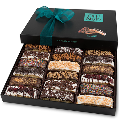 Biscotti Cookies Gift Basket | Christmas Gourmet Holiday Chocolate Food | Unique Idea For Him or Her Corporate Gifts, Men Women Families, Hanukkah, Thanksgiving, Christmas, Valentines - Oh! Nuts