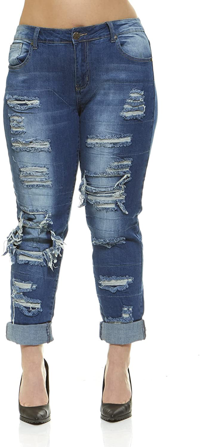 V.I.P.JEANS Distressed Skinny Ripped Jeans for Women