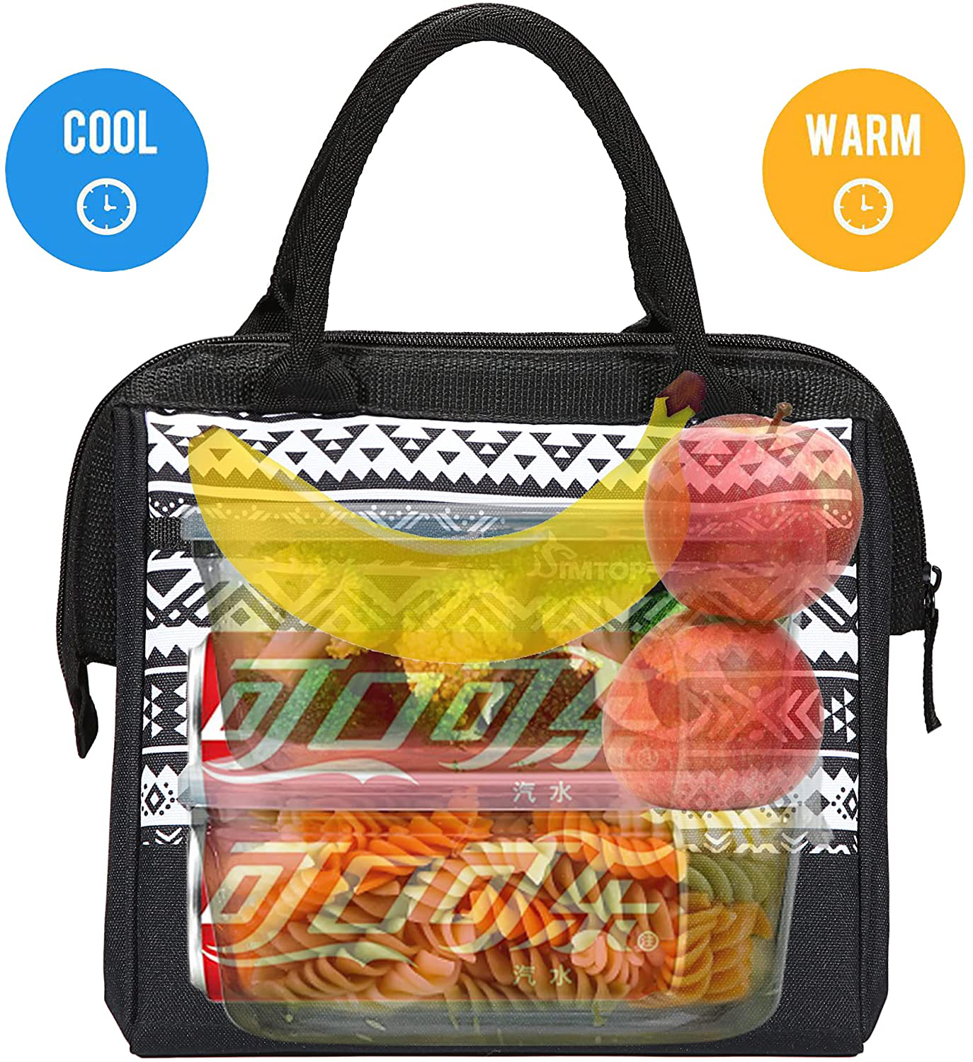 Insulated Lunch Bag, SIMTOP Cooler Tote Bag for Women/Men/Kids/Students, Cute Design, Leakproof, Easy Clean, Roomy Space Fit for Lunch Container Box, Utensils, Snacks, Drinks, Fruits, Wide-Open