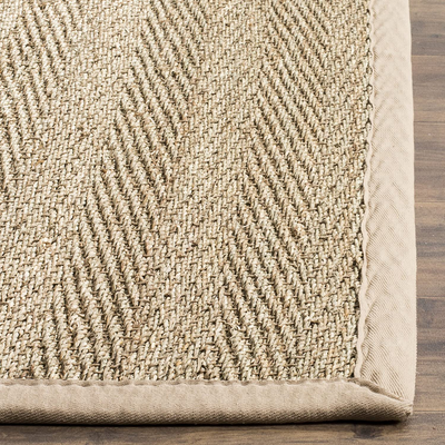 Safavieh Natural Fiber Collection NF115A Border Herringbone Seagrass Area Rug, 8' x 8' Square, Beige