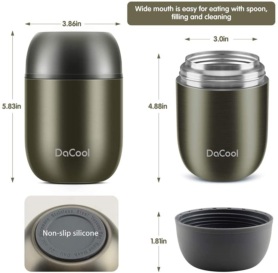 DaCool Insulated Food Jar 24 oz Insulated Lunch Container Keep Food Hot Cold Warm Stainless Steel Vacuum Hot Food for Adult Women Man Lunchbox Leak Proof Wide Mouth for Office Picnic Outdoors - Black