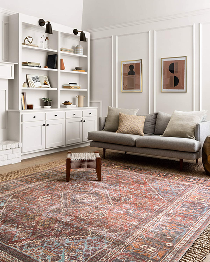 Loloi Loren Collection Vintage Printed Persian Area Rug 1'-6" x 1'-6" Square Swatch Brick/Midnight