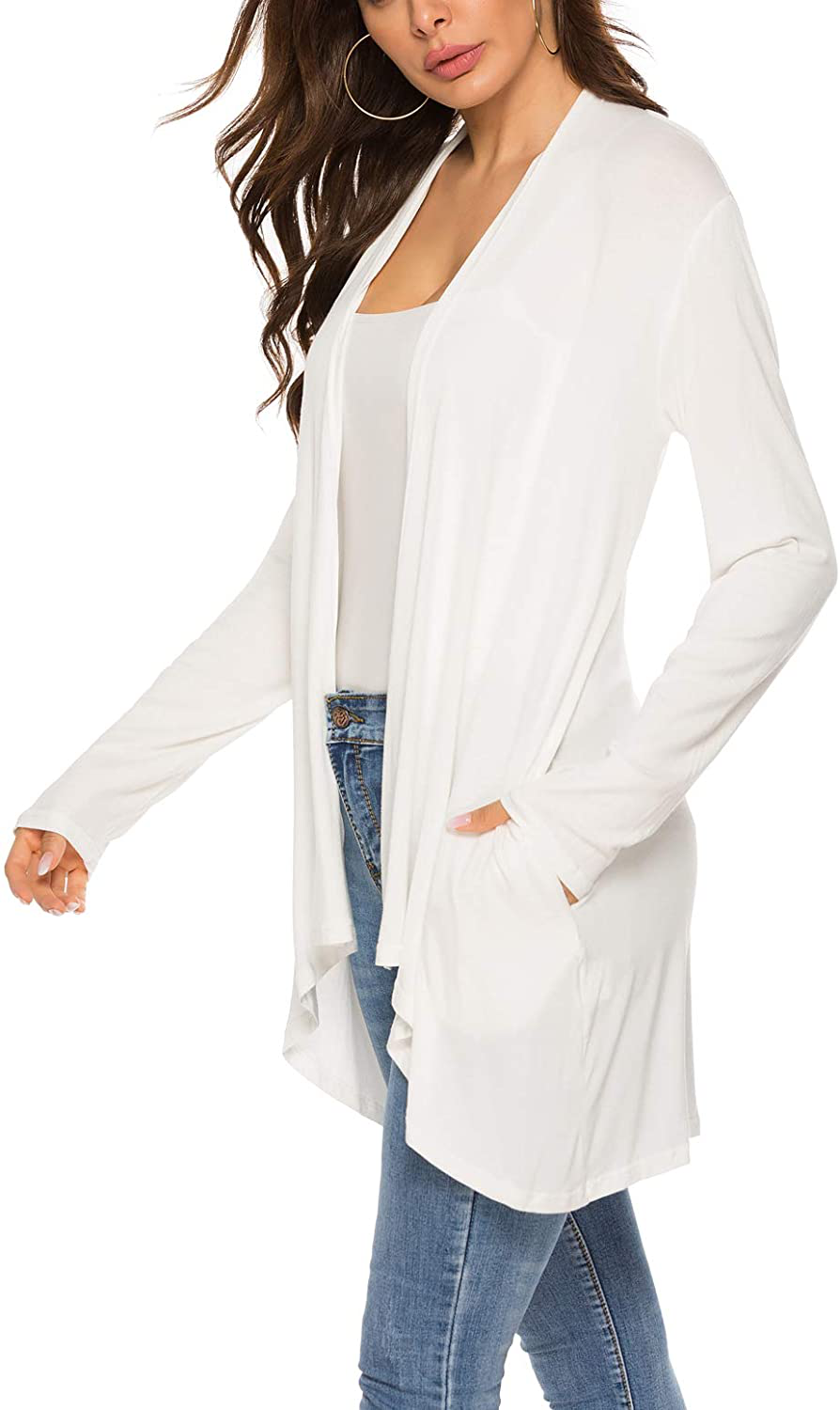 Women's Casual Long Sleeve Open Front Lightweight Drape Cardigans with Pockets