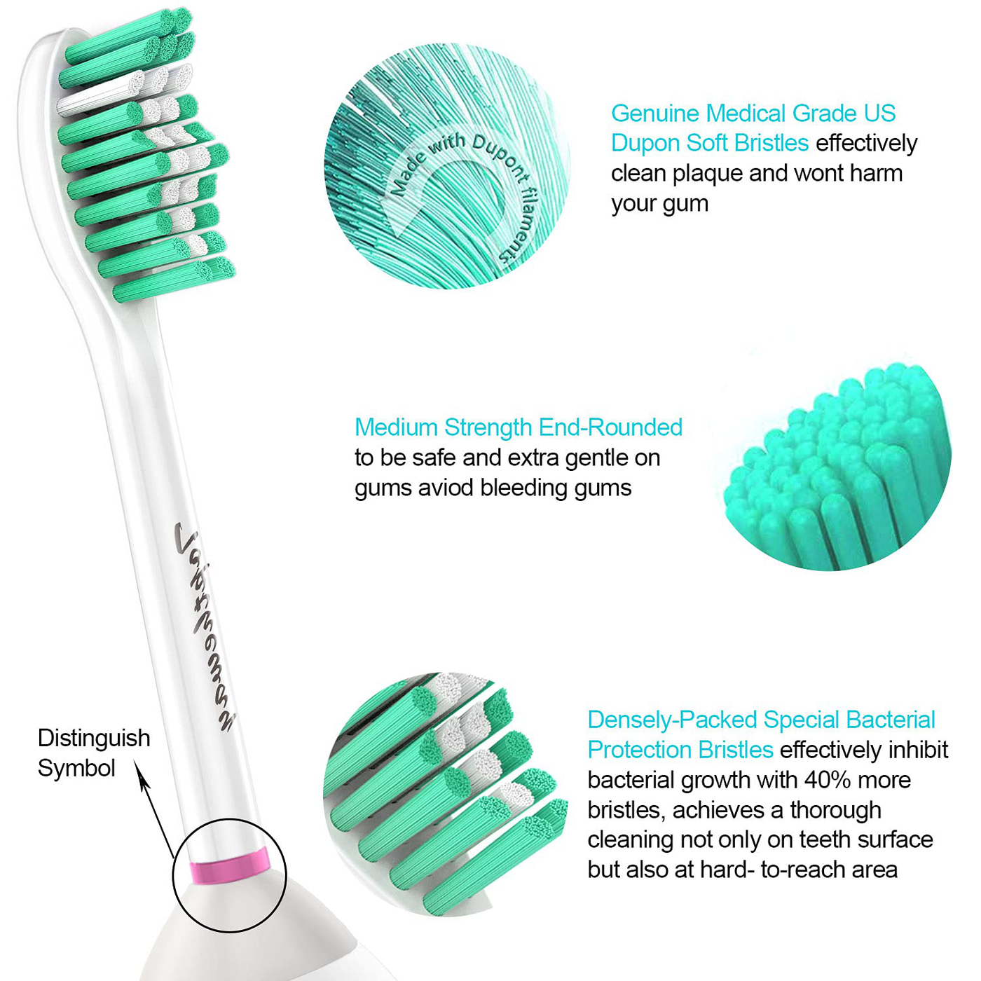 Toptheway Replacement Brush Heads for Sonicare E-Series Essence Xtreme Elite Advance and CleanCare Screw-On Toothbrush Handles HX7022/66, 6 Pack