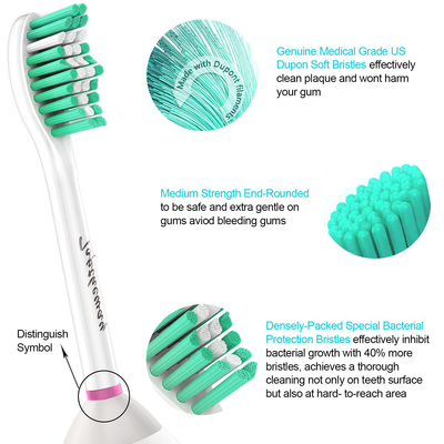 Toptheway Replacement Brush Heads for Sonicare E-Series Essence Xtreme Elite Advance and CleanCare Screw-On Toothbrush Handles HX7022/66, 6 Pack