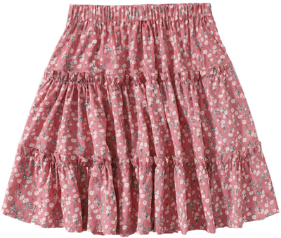 SheIn Women's Boho Floral Print Layered Frill Trim Ditsy Mini Short Flared Skirt