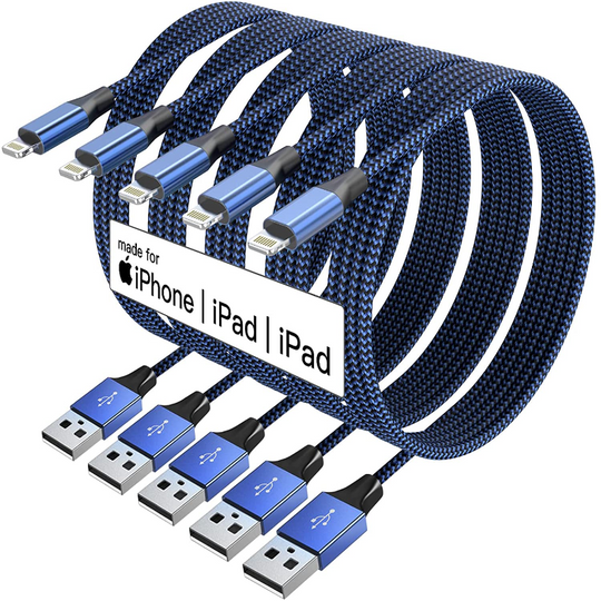 5 Pack(3/3/6/6/10ft) Nylon Braided Compatible iPhone Charger Lightning Cable Fast Charging